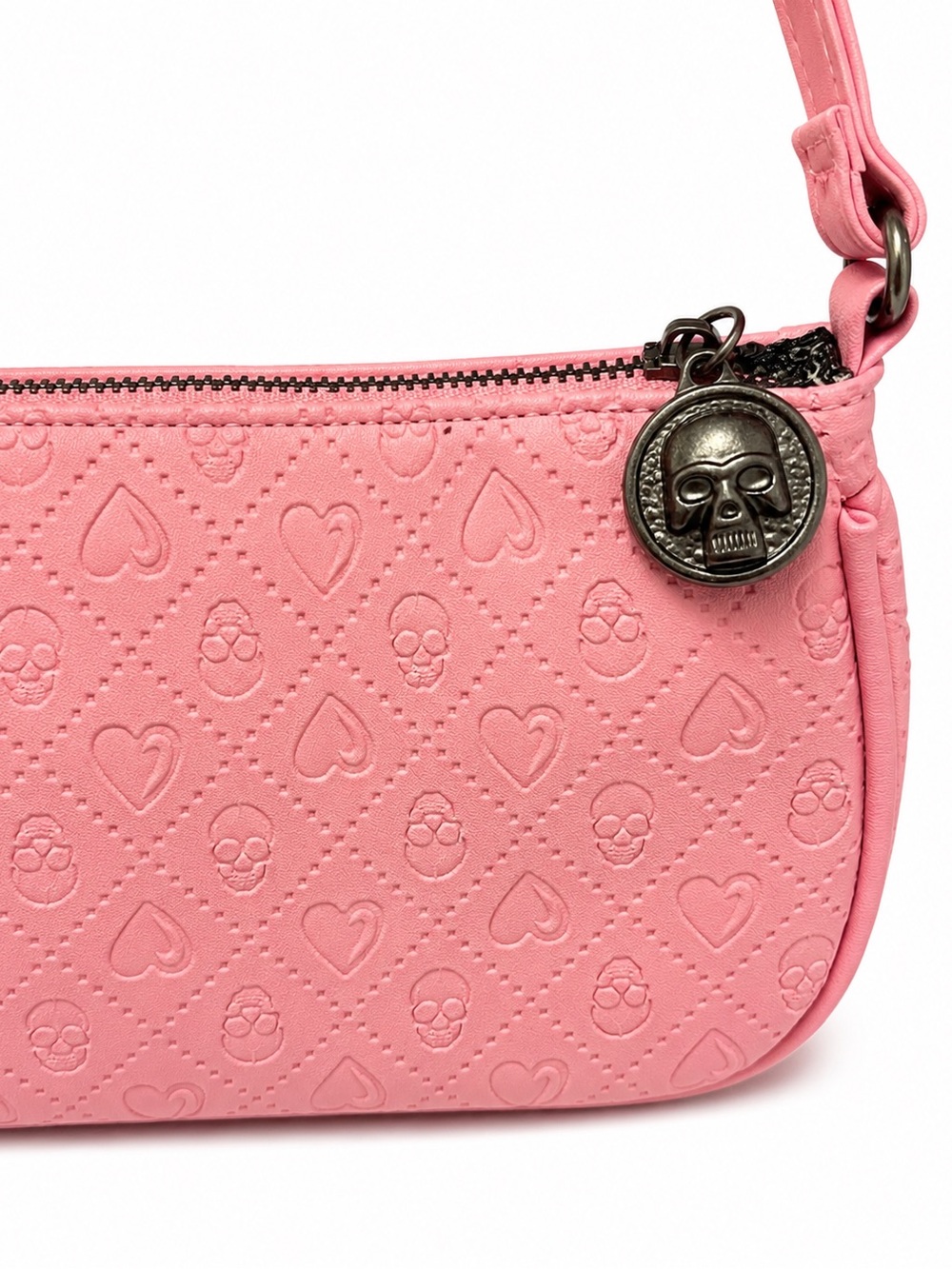 Pink Heart & Skull Embossed Shoulder Bag